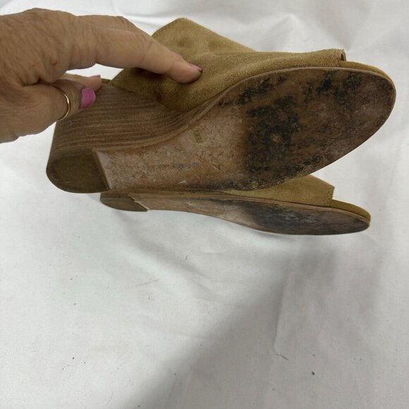 Lucky Brand Reygan Anthropologie Camel Tan Suede Leather Sandal Wedge Clog 9.5‎ - Picture 4 of 5